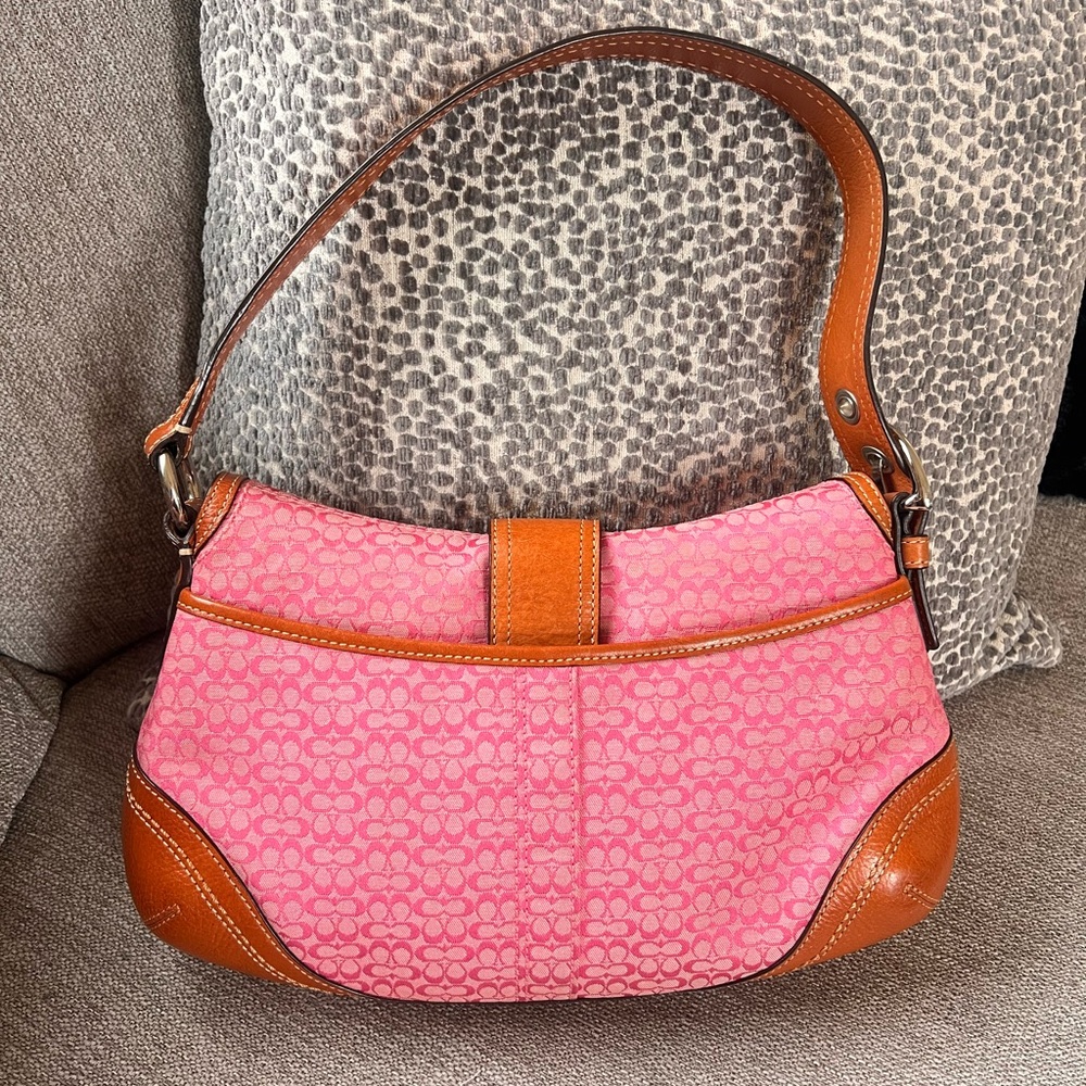 Coach Rare Pink and Brown Signature Ashley Flap Hampton Soho Shoulder Bag - Picture 3 of 9